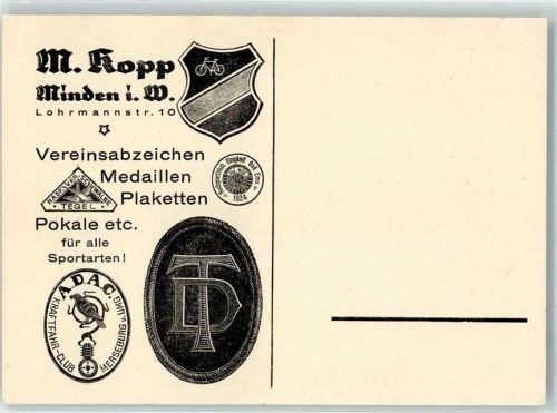32423 W4950 Minden , Westf - Automobilclub-Plaketten Firma M. Kopp Webekarte