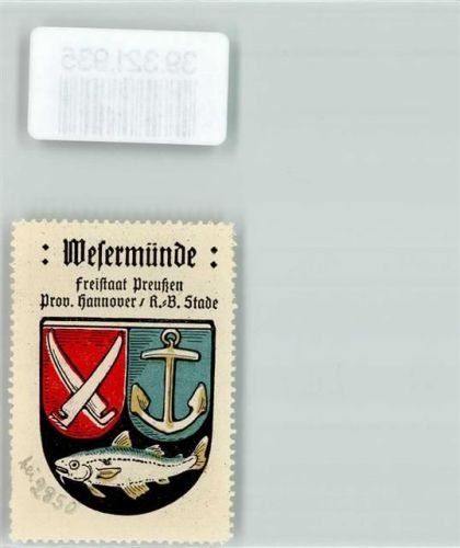 Bremerhaven Vignette Wappen Freistaat Preußen Prov. Hannover R. B. Stade