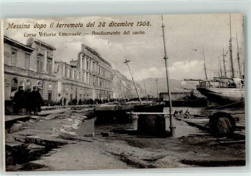Messina 1908 Erdbeben vom 28. 12.1908 Corso Vittorio Emanuele Avallamento del suolo Segelschiff