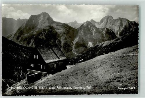 Pertisau Plumsjochhütte gegen Falkengruppe Karwendel Hüttenstempel