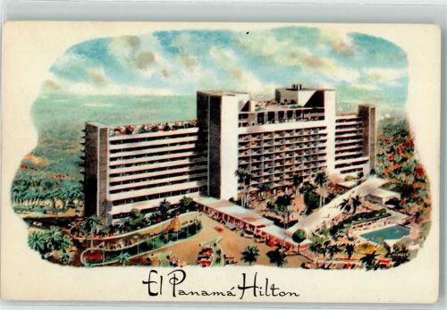 Panama City el Panama Hilton sign.