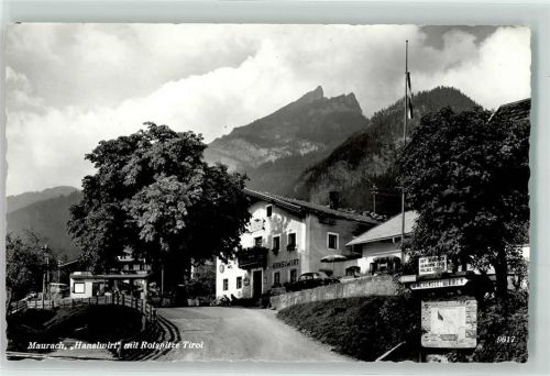 6212 Maurach Foto AK Gasthaus Hanslwirt mit Rotspitze Tirol Auto Fahne Wegweiser