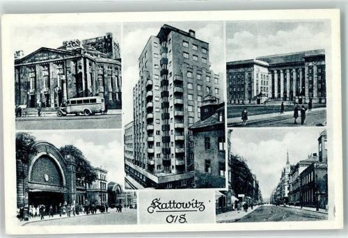 Kattowitz Bahnhof Omnibus Straße Hochhaus Stadttheater