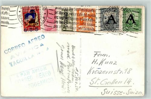 Barranquilla Stempel Luftpost Philatelie Estatua de Simon Bolivar El Libertador Destination Kolumbien nach St. Gallen Schweiz