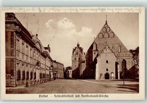 Zerbst Bahnpost Leipzig Hamburg Zug 479 7.4.28 Schlossfreiheit mit Bartholomäi Kirche