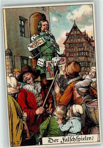 Der Falschspieler Mittelalter Pranger sign.Ad.T.