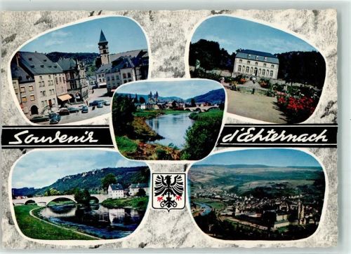 Echternach Souvenir Wappen Adler Schwarz Rot Kirche Auto Brücke Blumen