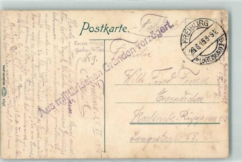 Freiburg 1915 Stempel aus militärischen Gründen verzögert Feldsee am Feldberg