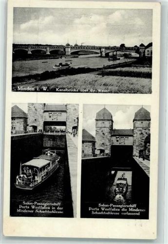 Minden Kanalbrücke Salon-Passagierschiff Porta Westfalica Schleuse