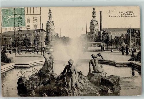 Nantes 1902 la Fontaine Place de la Duchesse Anne Straßenbahn