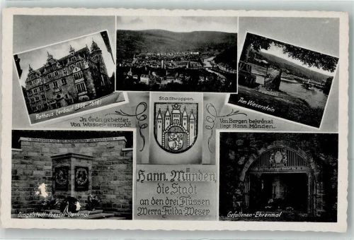 Hann. Münden Rathaus am Weserstein Dingelstedt Pressel Denkmal Gefallenen Ehrenmal Wappen