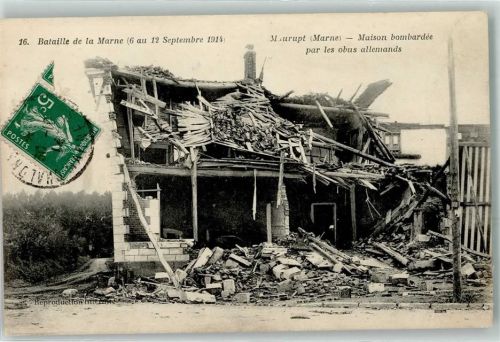 Maurupt-le-Montois 1914 Bataille de la Marne Maison bombardee par les obus allemands