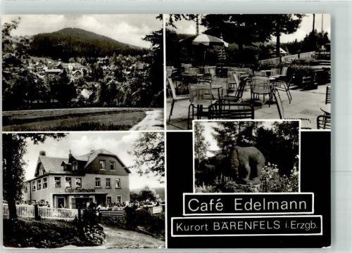 Bärenfels Cafe Edelmann Terasse Ortsansicht Bärenskulptur