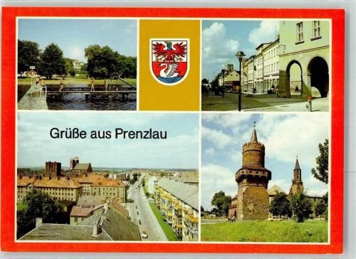 Prenzlau Straße der Republik Blick vorn Steintor Mitteltorturm Heilig-Geist-Kapelle