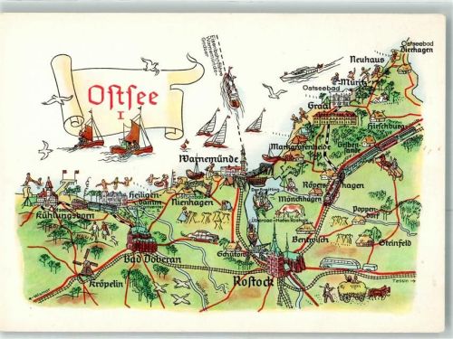 Warnemünde sign.Hoppe A. Vogelschau Ostsee I VEB Bild und Heimat