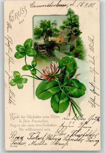 Spruch Gruss aus Glückskleeblatt 1900