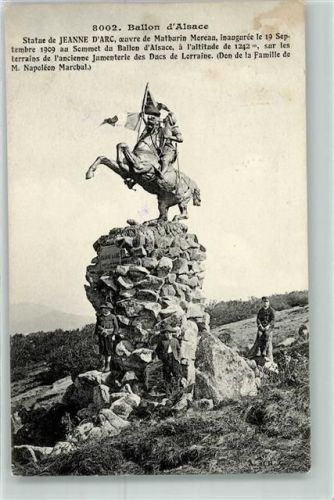 Sewen 1910 Statue de Jeanne d`Arc ceuvre de Mathurin Moreau inauguree le 19.9.1909 au Sommet du Ballon d`Alsace