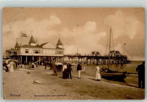 Seebad Ahlbeck 1910 Gasthaus und Landunggsbrücke Segelboot