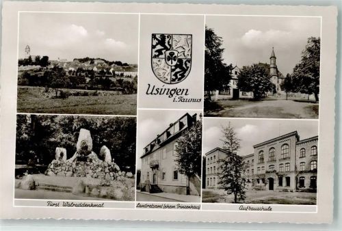 Usingen Fürst Walraddenkmal Landratsamt Aufbauschule Stadtwappen