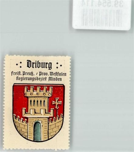 Bad Driburg Vignette Freistaat Preußen Provinz Westfalen Regierungsbezirk Minden Wappen Turm Rot Gold