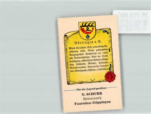 Nürtingen Wappensammelmarke Nr.356 Unsere deutsche Heimat Wappen und Chronik