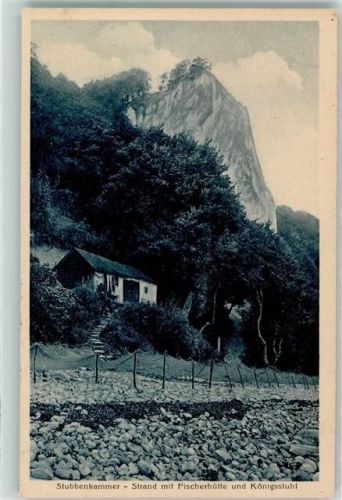 Stubbenkammer 1922 Strand mit Fischerhütte und Königsstuhl