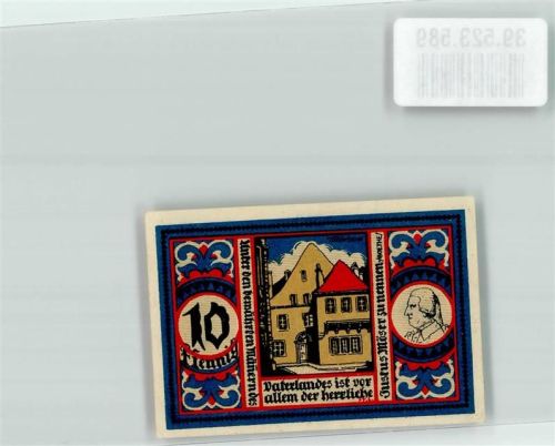 Osnabrück 1921 Gutschein über 10 Pfennig Stadthauptkasse Osnabrück Möserhaus