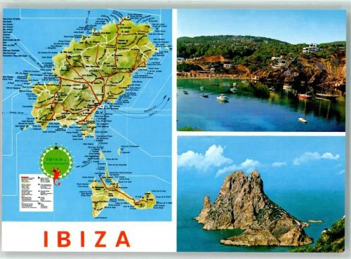 Ibiza Balearen Landkarte Insel Seepferd Schiff Boot Meer Felsen
