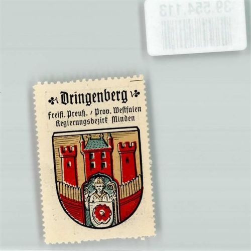 Dringenberg Vignette Freistaat Preußen Provinz Westfalen Regierungsbezirk Minden Wappen Turm Rot Gold