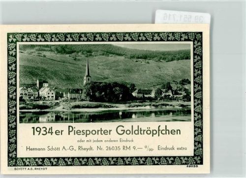 Piesport 1934er Piesporter Goldtröpfchen Weinetikett