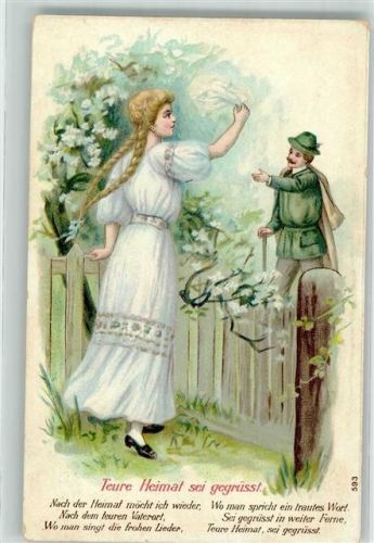 Frau Wanderer Vers Vergissmeinnicht Lithographie
