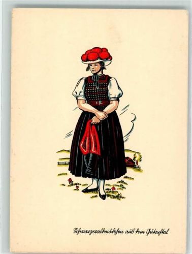 Gutach Schwarzwaldmädchen in Tracht aus dem Gutachtal Zeichnung Deutsche Volkstrachten Nr.9