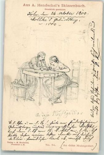 1900 An dehn Muhsgedier Aus A. Hendschel's Skizzenbuch No. 84 Zwei Frauen beim Verfassen eines Briefes an den Liebsten