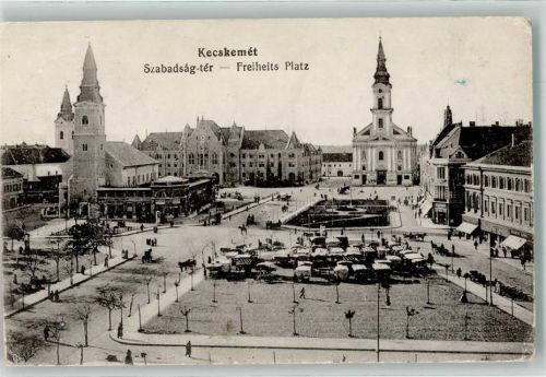 Kecskemet 1916 Marktszene Kirche Freiheitsplatz