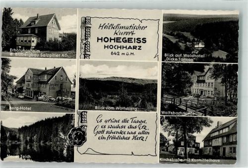 Hohegeiß 1962 Erholungsheim Erzbergbau Salzgitter Waldhotel Dicke Tannen Berg-Hotel Wolfsbachmühle Kirchstraße Kurmittelhaus