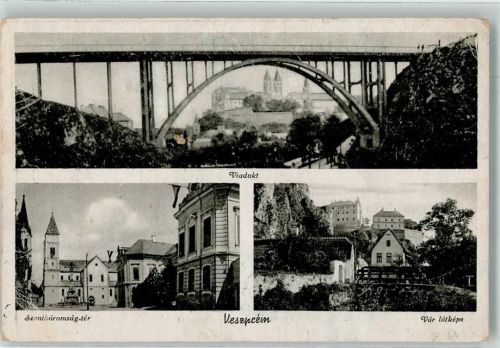 Veszprem Viadukt Platz der Heiligen Dreifaltigkeit Kirche Foto AK