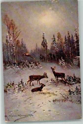 1915 Winter Rehe Fasan Kunstverlag Rehn u. Linzen Nr. 2082