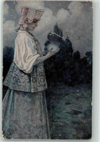 Tracht sign. Solomko Glühwürmchen Künstlerkarte
