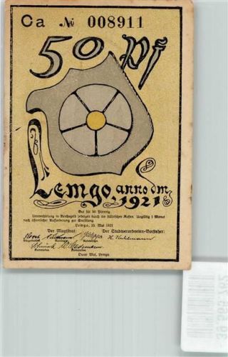 Lemgo Notgeld 50 Pfennig Alte Hansestadt 1921 Wappen Kirche