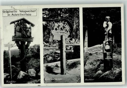 Schreiberhau 1935 Wegweiser Glasbläser Holzfäller Sport und Verkehr