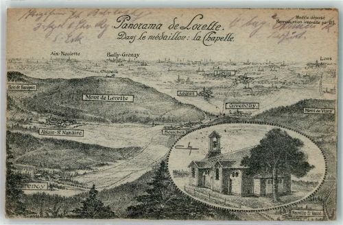 Neuville-Saint-Vaast 1915 Vogelschau Kirche Feldpost WK I K.Bayer.2.Armeekorps