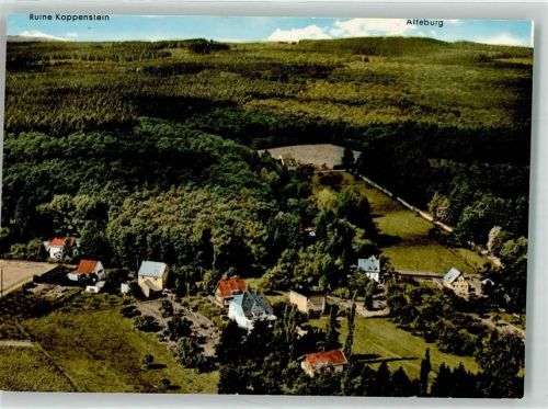 Waldfriede Fliegeraufnahme vom Hotel Gasthaus Waldfriede mit Alteburg und Burgruine Koppenstein