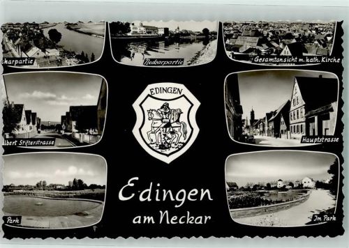 68535 W6803 Edingen-Neckarhausen Foto AK Stifterstrasse Park Neckarpartie Wappen Foto Metz
