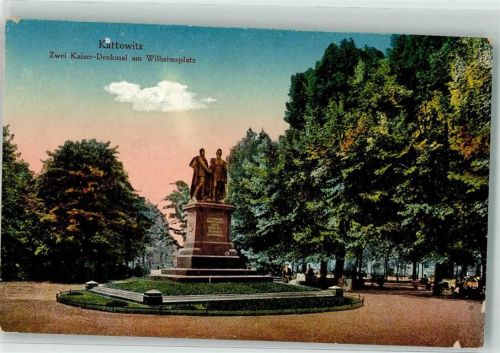 Kattowitz 1921 Zwei Kaiser Denkmal wilhelmsplatz