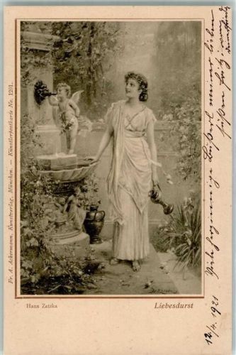 1921 Liebesdurst Verlag A. Ackermann No. 1201 Amor stillt seinen Durst an einem Brunnen