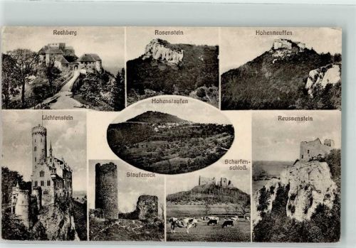Hohenstaufen 1925 Rechberg Rosenstein Hohenneuffen Lichtenstein Staufeneck Scharfenschloss Reussenstein Fotograf Mettier Nr. 1022