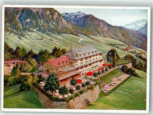 Hindelang Luitpold Bad Fahne Blau Weiß Terrasse Berge Auto Bad Oberdorf Kur Sporthotel Schwefelbad sign. Ruep