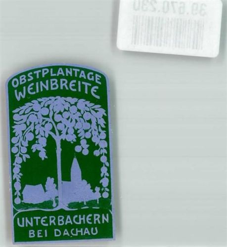 Unterbachern Obstplantage Weinbreite Baum Kirche Reklamemarke