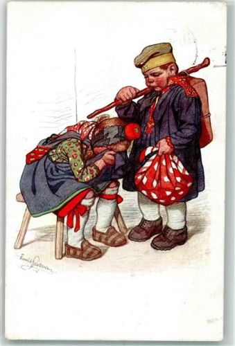 1915 Abschied Tracht Künstler Hessenkarte Nr. 7 Soldatenbrief 2. Ersatz-Batl. K. Nr. 45