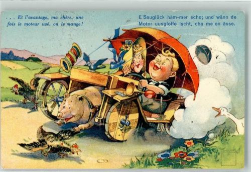 Kinder Fahrzeug mit Schwein als Motor Hühner Gans Serie Nr. 31